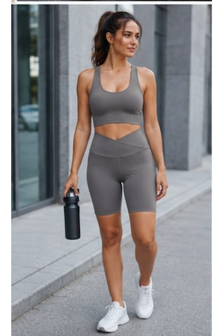 Cocosushicooo Kadın Spor Takım Toparlayıcı Yüksek Bel Biker Tayt & Destekli Spor Büstiyer Takım Vizon