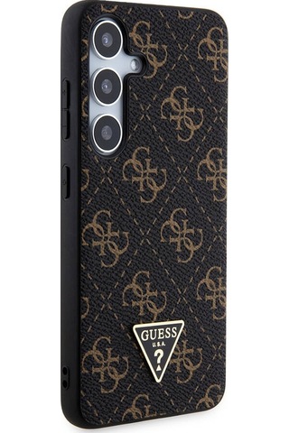 Galaxy S24 Plus Uyumlu Kılıf Guess Lisanslı Pu Üçgen Logo 4g Desenli Kapak Siyah