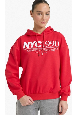 Defacto Relax Fıt Kapüşonlu Baskılı Kalın Sweatshirt Kumaşı Sweatshirt G7129ax25wnrd256 Kırmızı-rd256