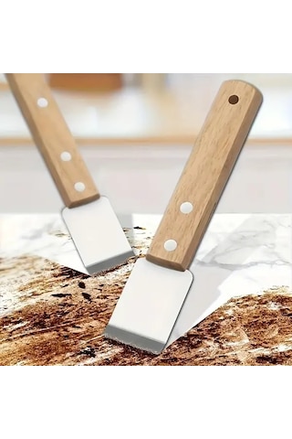 Elmpaly 2 Adet Ahşap Saplı Çok Amaçlı Metal Kazıyıcı - Leke Tutkal Fırın Temizlik Aleti