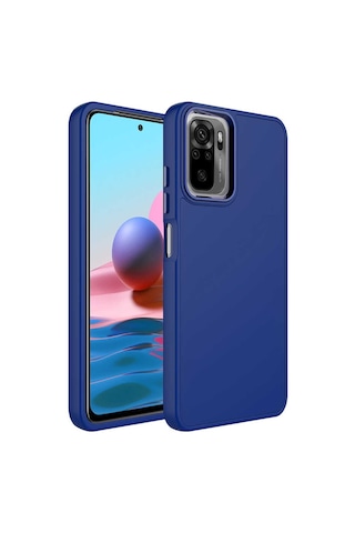 Zore Redmi Note 10s Kılıf Metal Çerçeve Ve Buton Tasarımlı Silikon Msra Luna Kapak - Lacivert Lacivert