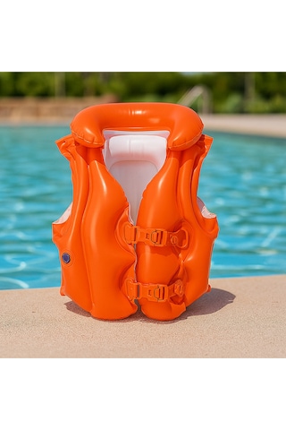 Çocuk Şişme Can Yeleği Yüzme Can Yeleği Deniz Yeleği Şişme Kırmız Yelek Life Vest Emniyet 50x47 Cm. Kırmızı