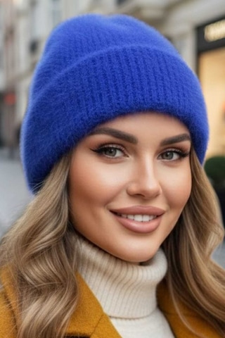 Tezzgelsin Kadın Tüylü Soft Bere Tüylü Bere Saks Mavi
