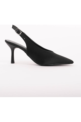 Esatsani Siyah Saten Sivri Burun Arka Açık 9 Cm Topuk Vısıon Stiletto Kadın Ayakkabı Siyah Saten