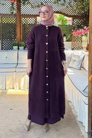 Rabia Şamlı Yakut Angora Triko Kap Mürdüm Normal