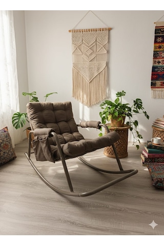 Roket Sallanan Koltuk Rahat Tv, Okuma Ve Emzirme Sandalyesi Yumuşak Minderli Kahverengi