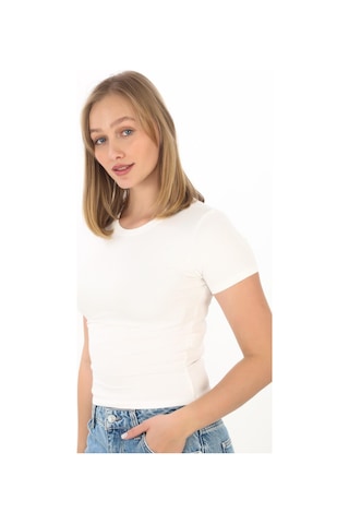 Crop Slim Fit Pamuk Likra Tişört-ekru Ekru