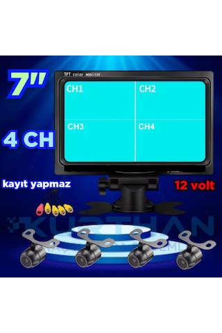 Kayıtsız 7 İnç Monitör Ve 4 Adet Kamera Seti 12 Volt