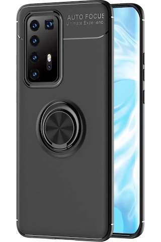 Newface Huawei P40 Pro Kılıf Range Yüzüklü Silikon - Siyah Resimdeki