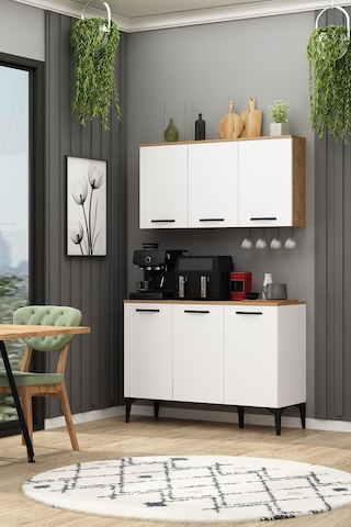 İva Kahve Köşesi Fırınlı Airfry Dolabı Takımı Askılı Çok Amaçlı Erzak Dolabı Sepet-beyaz Sepet-beyaz