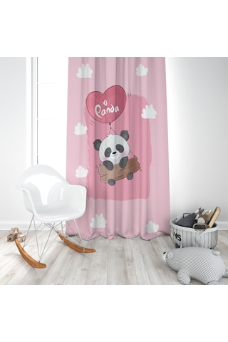 Uçan Panda 2 Kanat Pembe Fon Perde Pembe
