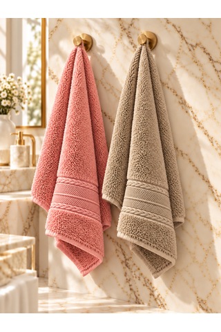 Puffy 2 Adet %100 Bambu Renkli Çavuş Desenli Ultura Yumuşak 50x85 Cm Havlu / Yüz Havlusu / Saç Havlusu / Çeyiz Seti Krem