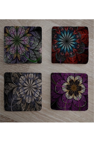 Geometrik Desenler Doğal Taş Bardak Altlığı 4'lü Set - Natural Stone Coasters-174263 Çok Renkli