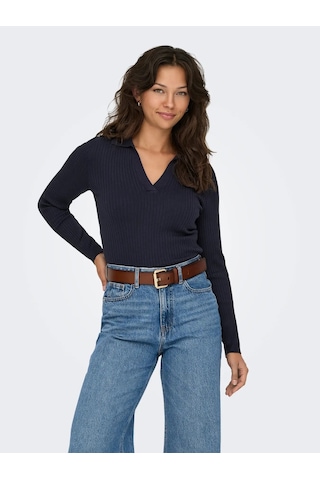 Only Onlkaya Ls Polo Knt Noos Kadın Polo Yaka Triko Kazak 15344841 Lacivert