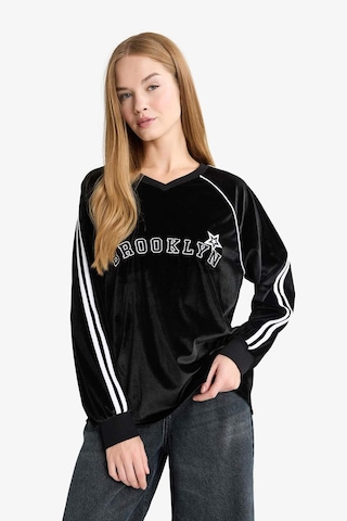 Defacto Oversize Geniş Kalıp V Yaka Baskılı Kadife Sweatshirt G3729ax25wnbk81 Siyah-bk81
