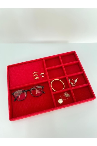 Yerli Üretim Sidney Model Keten Kumaş Kırmızı 34/24cm Çekmece İci Kırmızı