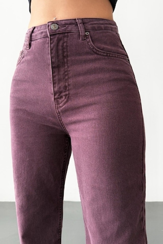Lacarino 7869 Wide Leg Kadın Gül Baskılı Jean Pantolon Bordo