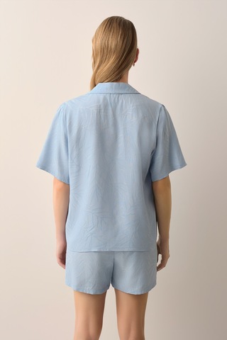 Suwen Petra Gömlek Yaka Şort Pijama Takımı Sh26512667b015 Mavi
