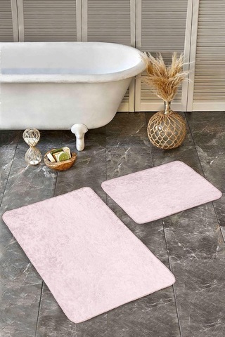 Realhomes Real Homes 2'li Set Düz Renk Pembe 2'li Banyo & Mutfak Paspas Takımı Genel