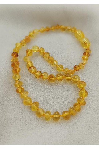 Kolye Kehribar Amber Doğaltaş Düğümlü Bebek Kolyesi 17873 Kahverengi