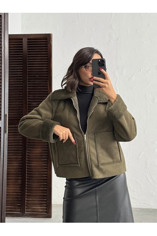 Verymoda Süet Tavşan Lamine Mont F2027 Haki