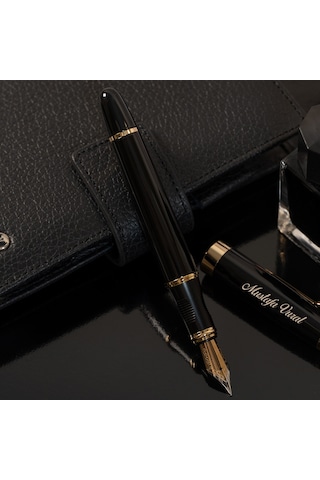 Veterinerlere Özel Tasarım Kutulu Siyah Gold Dolma Kalem Hediye Siyah