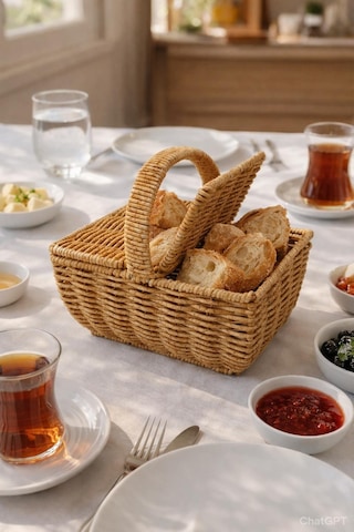 Dikdörtgen Hasır Rattan Mini Kulplu Organizer Sepet,ekmeklik Diğer