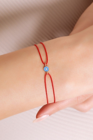 14 Ayar Altın Ipli Nazar Göz Bileklik Mineli - Kırmızı