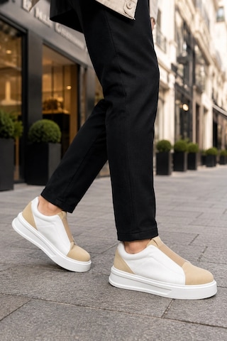 Mevese Torino Erkek Bağcıksız Cilt Günlük Sneaker Ayakkabı Ortopedik Kalın Taban Bej