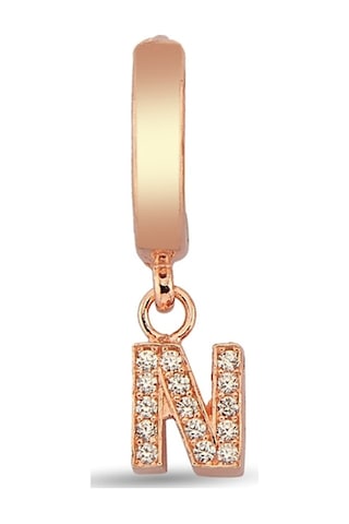 N Harfi Sallantılı 925 Ayar Gümüş Rose Tek Küpe - 12080302 Rose Gold