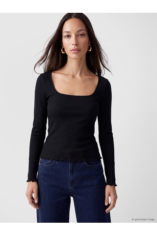 Lc Waikiki Lc Waıkıkı Siyah U Yaka Kadın Fitilli Body