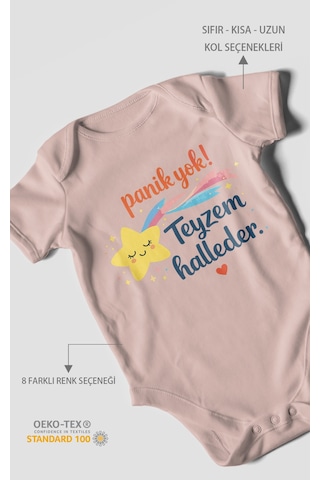 Morivokids Panik Yok Teyzem Halleder Kısa Kollu Bebek Body %100 Pamuk Pastel Pembe