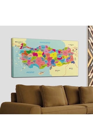 Doğaltercih Türkiye Haritası Kanvas Tablo Sınır Komşulu Eğitici ve Öğretici Dekoratif Tablo 3080