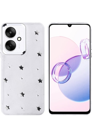 Zore Redmi 13c Kılıf Airbag Tasarımlı Simli Şeffaf Msra Kutup Kapak - Yıldız Yıldız