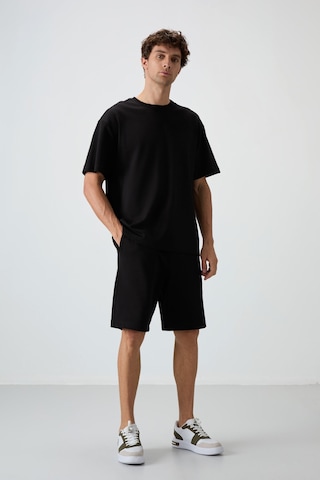 Siyah Pamuklu Kalın Yumuşak Dokulu Oversize Fit Basic Erkek Şort Takım - 85249 Siyah