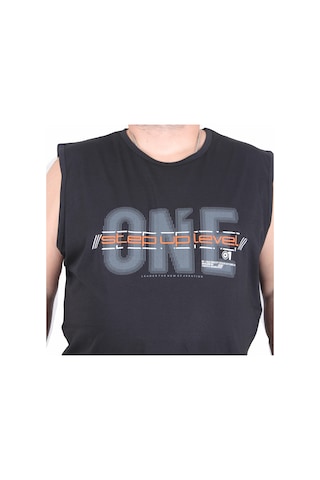 Starbattal Büyük Beden Baskılı Kolsuz Tişört Step Up Level 25155 Sıyah Siyah