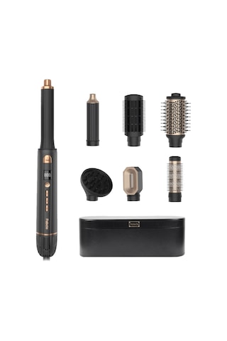 Fabcio Airset 7 Başlıklı Saç Kurutma, Düzleştirici, Bukle Ve Şekillendirici Set Siyah/gold Siyah