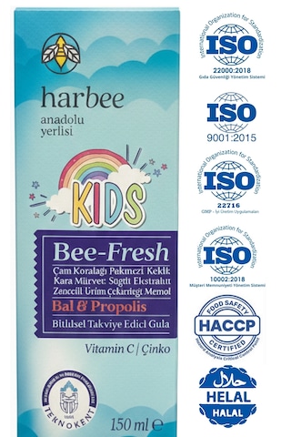 Harbee Bee-fresh Kids Çocuklar İçin Propolisli Şurup - Bal, Kara Mürver, C Vitamini & Çinko 150 Ml