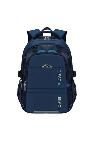 Dream011 Mavi Tek Parça Mektup Baskılı Büyük Kapasiteli Çok Bölümlü Polyester Sırt Çantası Ayarlanabilir Omuz Askılı Gece Yansıtıcı Şerit Okul Seyahat İçin MAvi