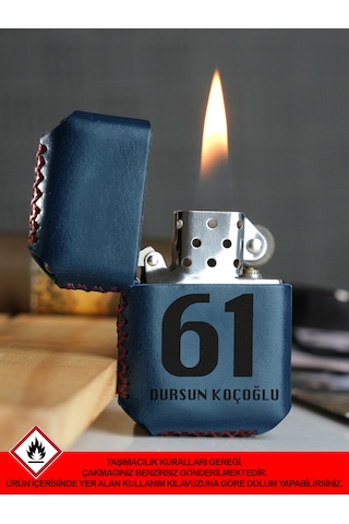 Hakiki Deri Kılıflı Bordo Mavi Taraftar Benzinli Çakmak