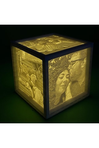 Sihirli Anılar 4 Fotoğraflı Lithophane Beyaz Dekoratif Gece Lambası 7x7 Cm