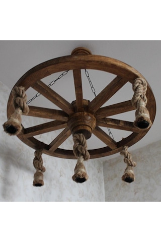 Otantik Çarşı Ahşap Halatlı Teker Avize 70 Cm. 5'Li K03