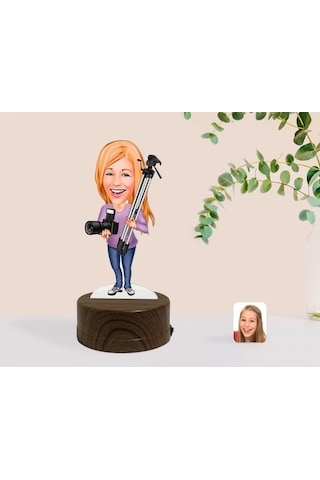 Kişiye Özel Kadın Profesyonel Fotoğrafçı Karikatürlü Dekoratif 3D