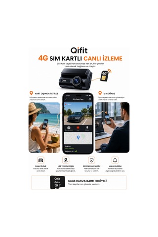 4g Sım Kartlı 2k Araç Kamerası Canlı İzleme + Park Modu + 64gb Hediye