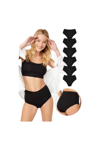 Cottonhill Yüksek Bel Basic Lazer Kesim Bikini Külot 6'lı Paket Model2