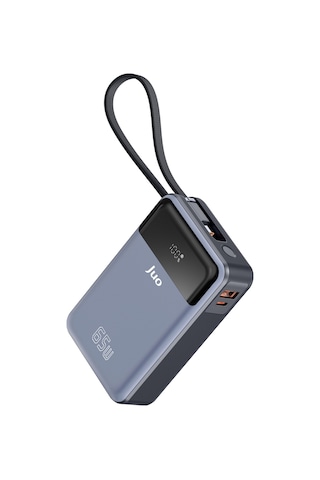 Juo JLP265 20000 Mah 65w Led Ekranlı Usb-a + Type-c Kablolu Taşınabilir Hızlı Şarj Cihazı Powerbank Gri