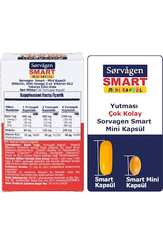 Sorvagen Smart Mini Kapsül Sitikolin Dha Omega 3 ve B12 60 Kapsül