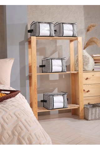 Formeya 4 Adet Lüks Pencereli Çok Amaçlı Çorap Hurcu 34x22x22 Cm Siyah