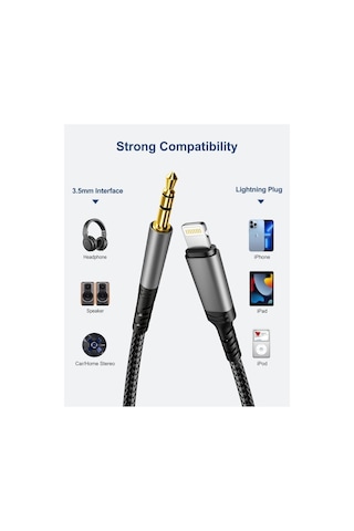 Yingfu Araba Aux Ses Kablosu İphone Lightning - 3,5 Mm Naylon Stereo Au Uyumlu Kırmızı