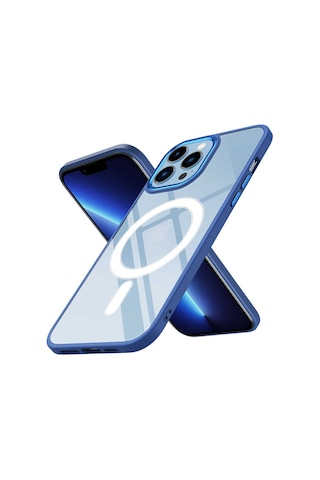 Apple Uyumlu iPhone 13 Pro Max Uyumlu Wireless Şarj Özellikli Zore Krom Magsafe Silikon Kılıf-lacivert Lacivert -